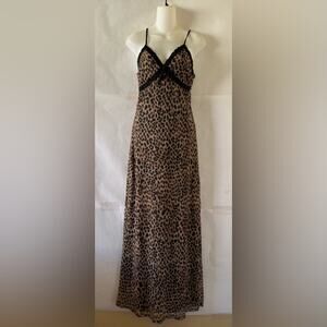 West of Melrose Leopard Print Maxi Slip Dress Size L Lace Mesh Y2K Indie Sleaze